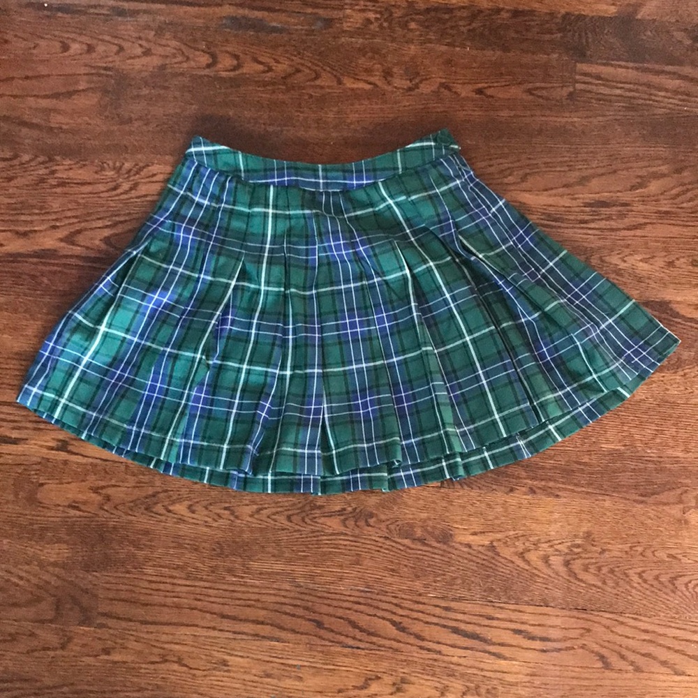 Forever 21 Women’s Green and Blue Plaid Pleated Skater Tennis Mini Skirt